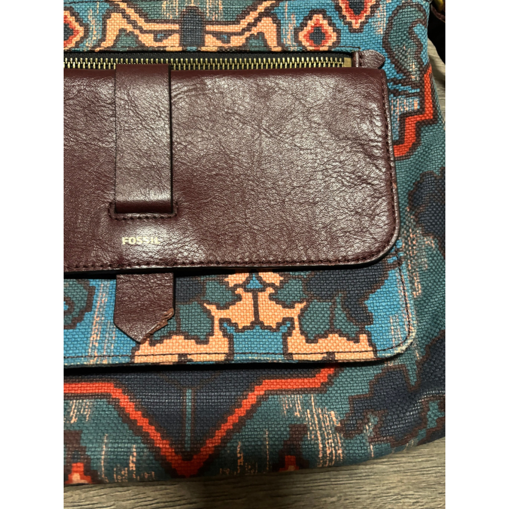 Fossil Kinley Crossbody Bag Boho Print Canvas Leather Multi Textile Burgundy OS - Picture 6 of 16